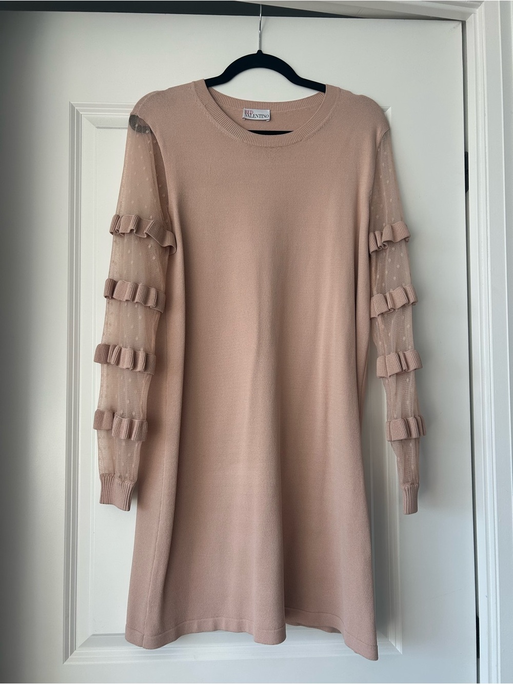 Valentino Dusty Pink Long Sleeve Ruffle Knit Dress